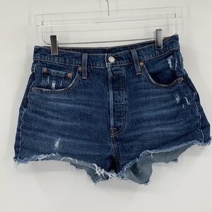 Levis 501 cut-off denim jean shorts distressed button fly raw hem fray women 29